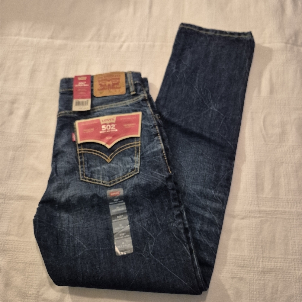 Levi 502 regular taper boys size 18 distressed darker wash jeans NWT